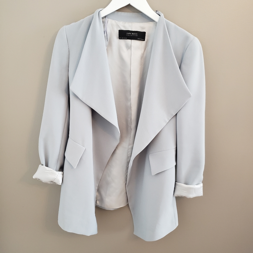 Zara Basic Drap Neck Blazer Gray size medium